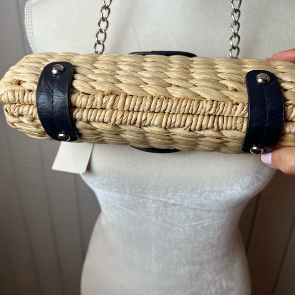 Straw studios weaved Ratan Shoulder Bag  purse chain strap Pink , Tan , Navy NWT - Picture 4 of 10